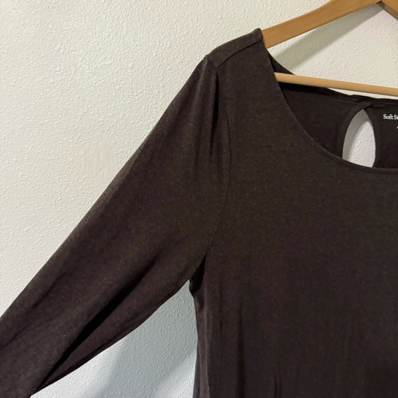 Garnet Hill Long Sleeve Stretch Modal Jersey Maxi Dress Brown Rear Keyhole-XL - Picture 4 of 10